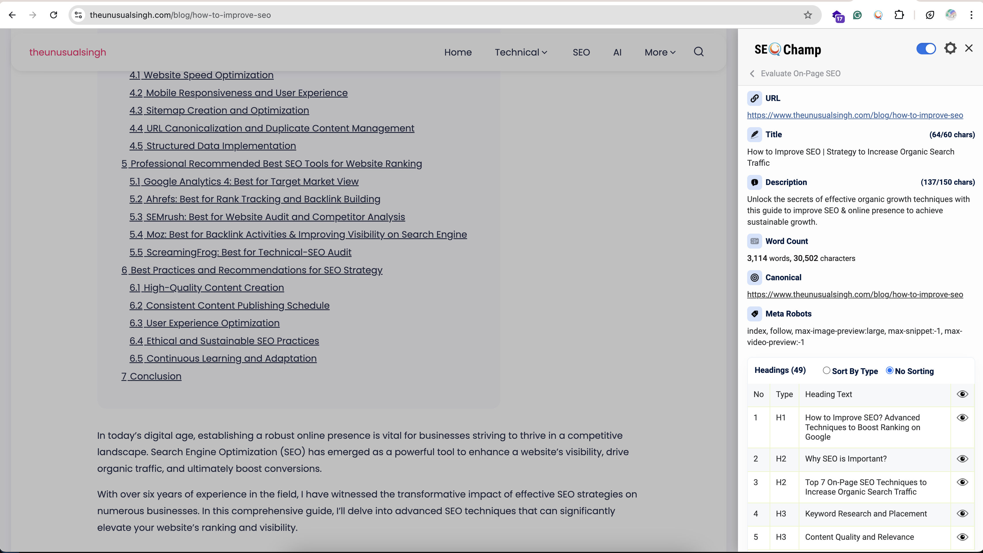 On-page SEO Analysis